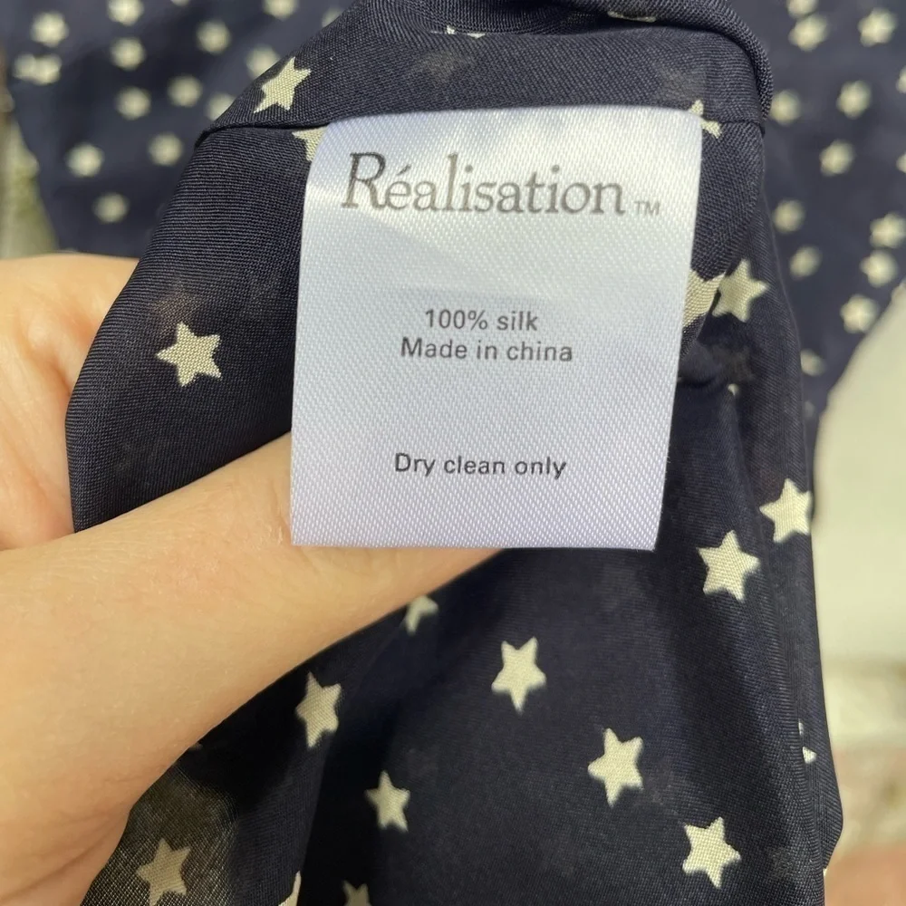Realisation Par Ozzie Navy White Stars 100% Silk Dress